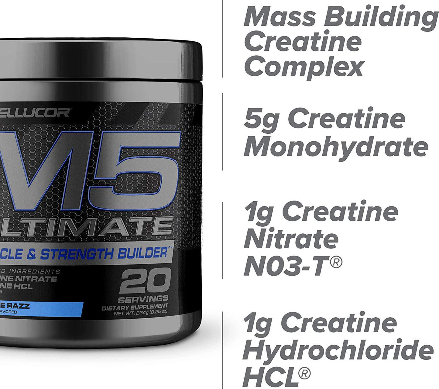 Cellucor M5 Ultimate Post Workout Powder Fruit Punch, Muscle and Strength Building Supplement, Creatine Monohydrate + Creatine Nitrate + Creatine HCL + HMB, 20 Servings, 8.6 Ounce
