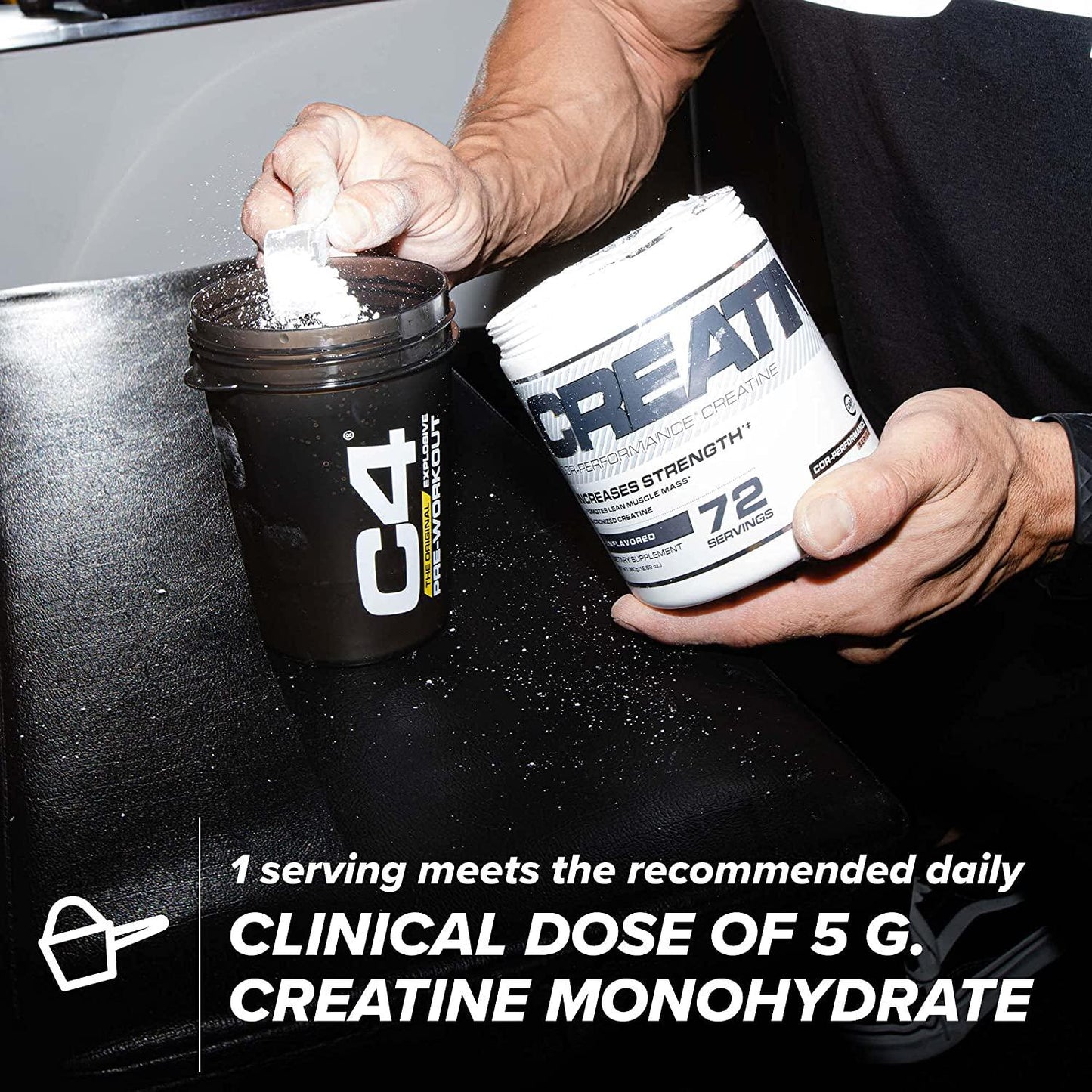 Cellucor Pre Workout and Creatine Bundle, C4 Original Pre Workout Powder, Fruit Punch, 30 Servings + Cor Performance Creatine Powder, 72 Servings
