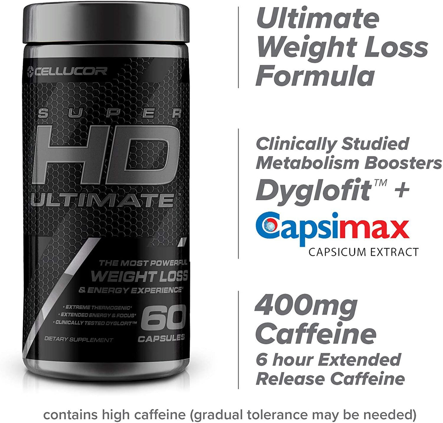 Cellucor SuperHD Ultimate Thermogenic Fat Burner and Weight Loss Supplement with Caffeine and Natural Metabolism Boosters, 60 Capsules