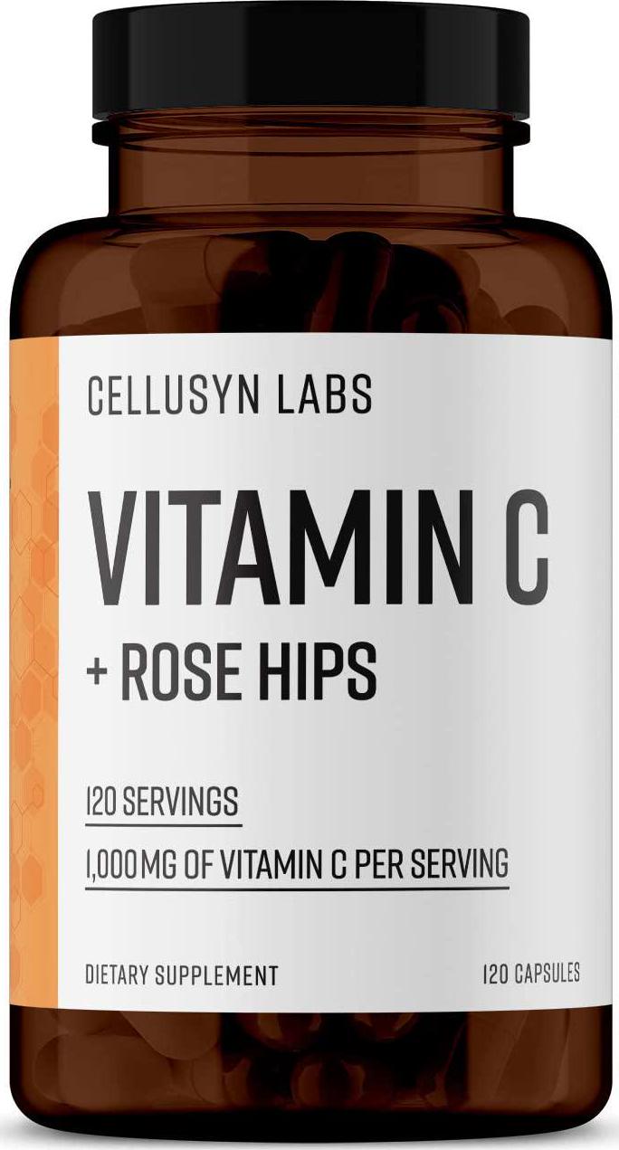 Cellusyn Vitamin C + Rose Hips Capsules 120 Servings (1000mg of Vitamin C, 25mg of Rose Hip)