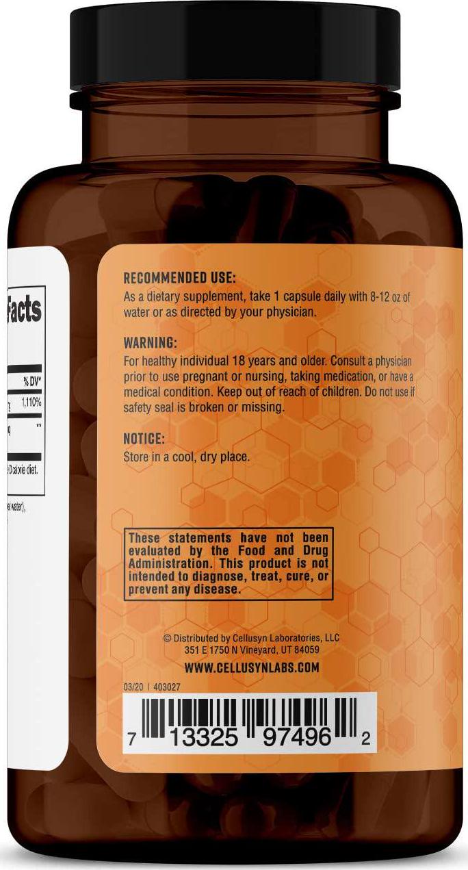 Cellusyn Vitamin C + Rose Hips Capsules 120 Servings (1000mg of Vitamin C, 25mg of Rose Hip)