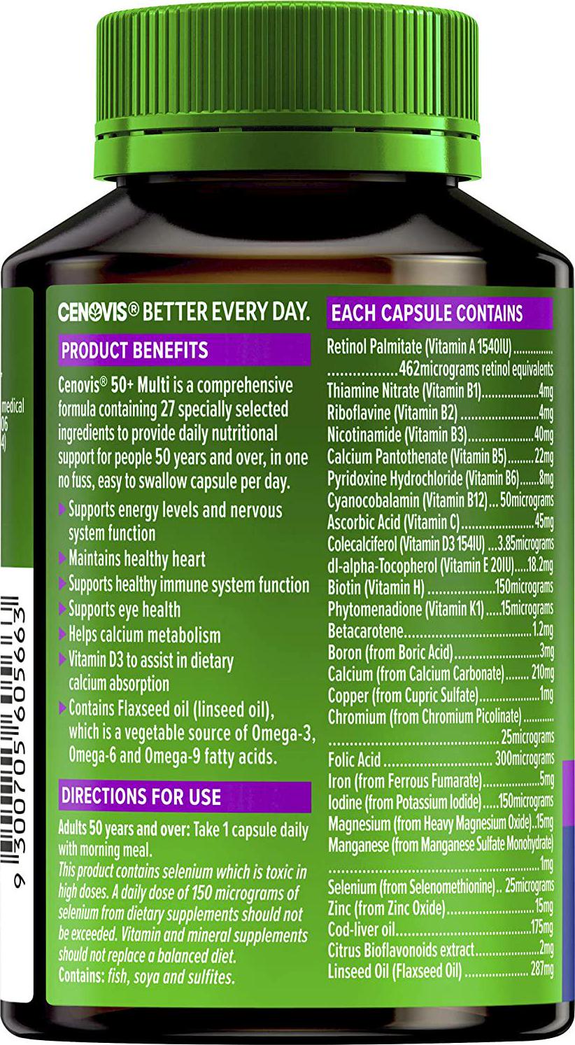 Cenovis 50+ Multi - All-in-One Multivitamin - Daily Nutritional Support for People 50 Years and Over, 50 Capsules
