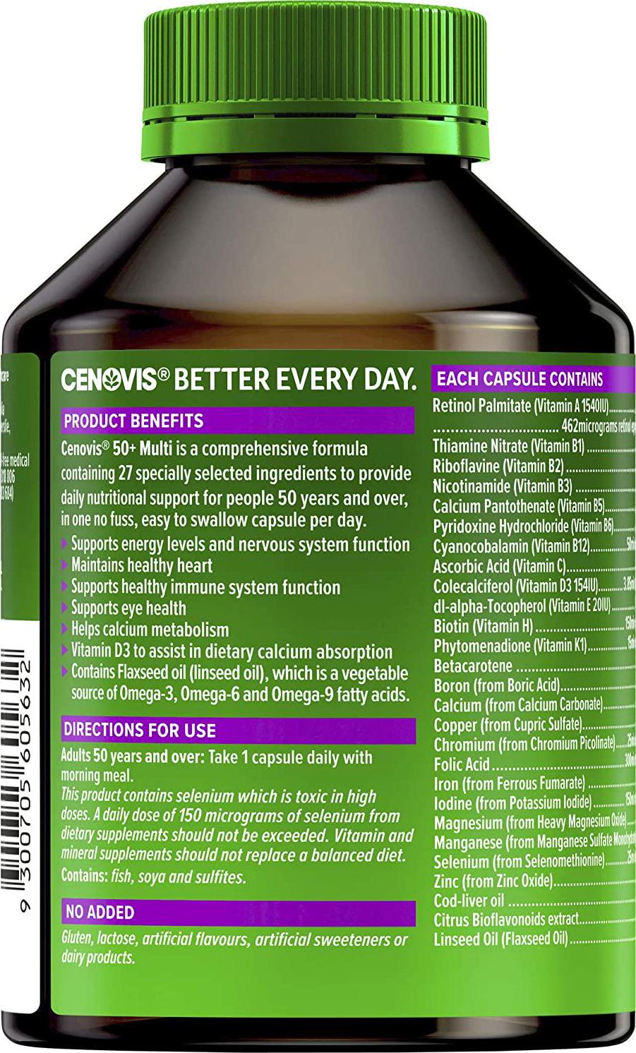 Cenovis 50+ Multi - All-In-One Multivitamin - Daily Nutritional Support for People 50 Years and Over, 100 Capsules