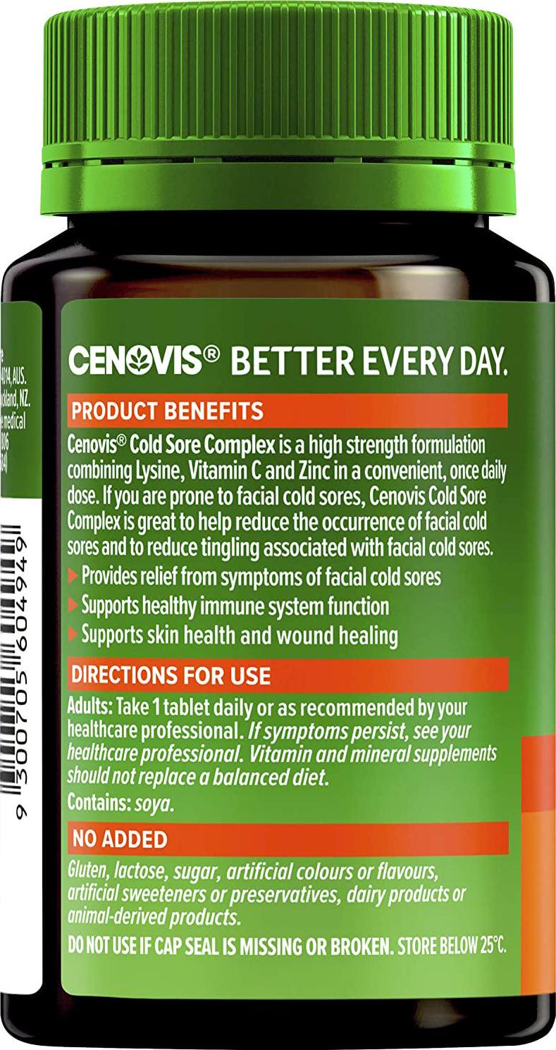 Cenovis Cold Sore Complex - Relief from symptoms of facial cold sores - Supports immune system function, 30 Tablets