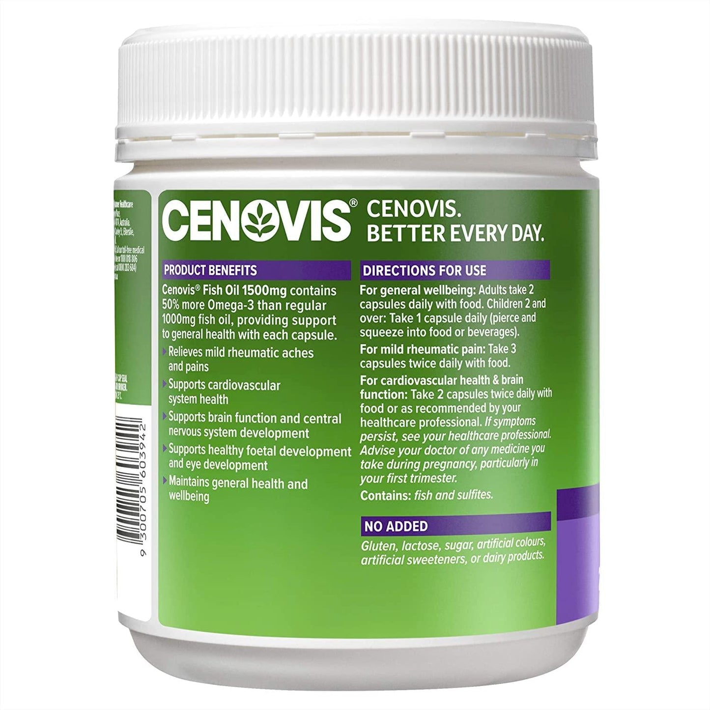 Cenovis Fish Oil 1500Mg - Relieves Mild Rheumatic Pains - Supports Brain Function - Supports General Health, 200 Capsules
