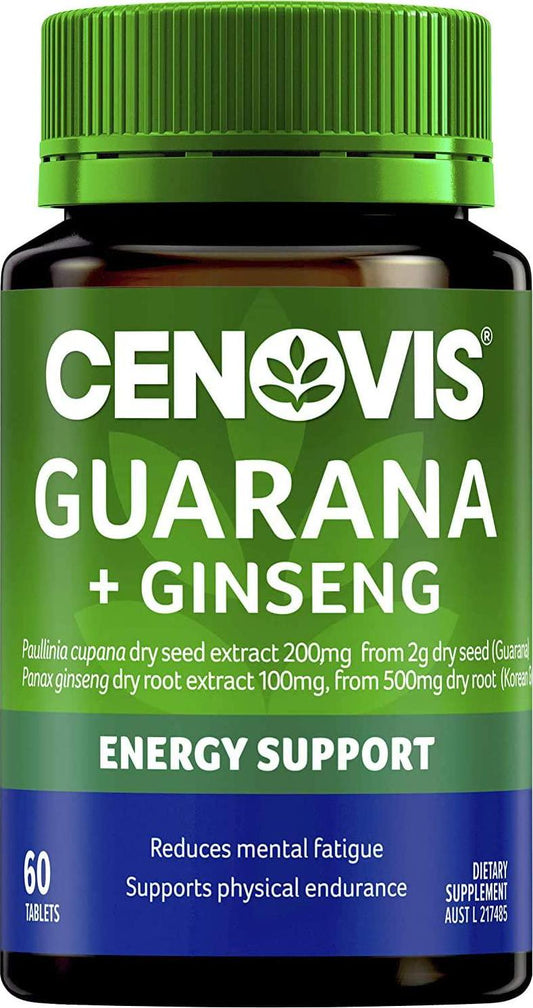 Cenovis Guarana and Ginseng for reducing mental fatigue and supporting stamina, 60 Tablets