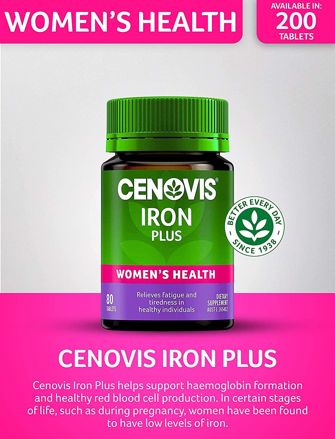 Cenovis Iron Plus Tablets, Assists Absorption, Supports Energy Levels, Relieves Fatigue, Mostly Green, 80 Count (Pack of 1)