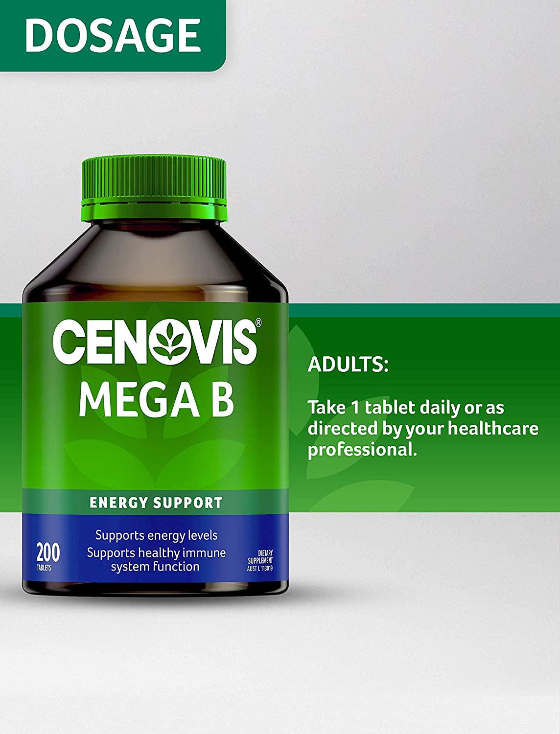 Cenovis Mega B - High strength Vitamin B Tablets - Supports Energy Levels - Supports Nervous System, 200 Tablets