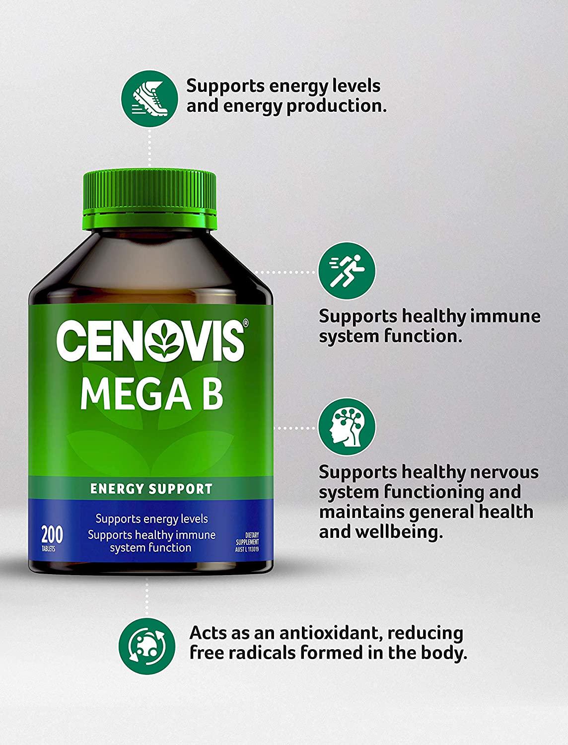 Cenovis Mega B - High strength Vitamin B Tablets - Supports Energy Levels - Supports Nervous System, 200 Tablets