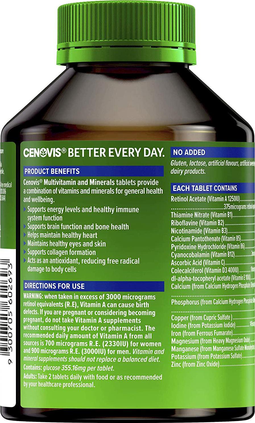 Cenovis Multivitamin and Minerals - Supports energy levels and healthy immune system function, Multi Vitamin 200 Tablets