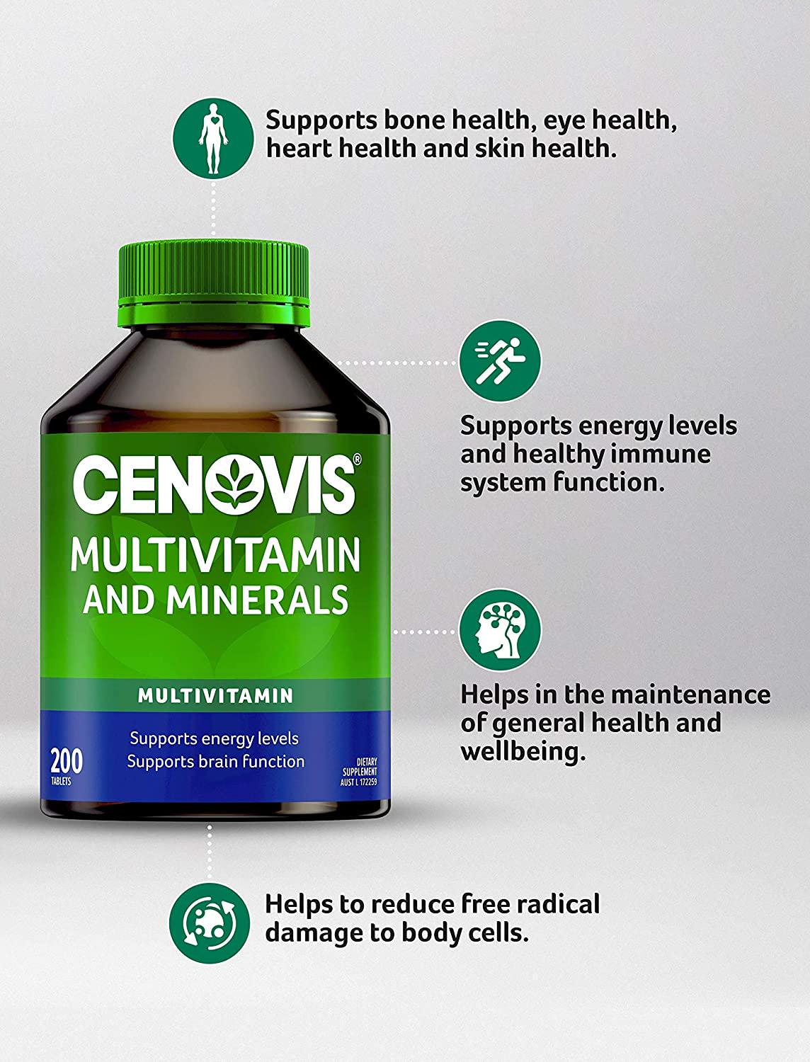 Cenovis Multivitamin and Minerals - Supports energy levels and healthy immune system function, Multi Vitamin 200 Tablets