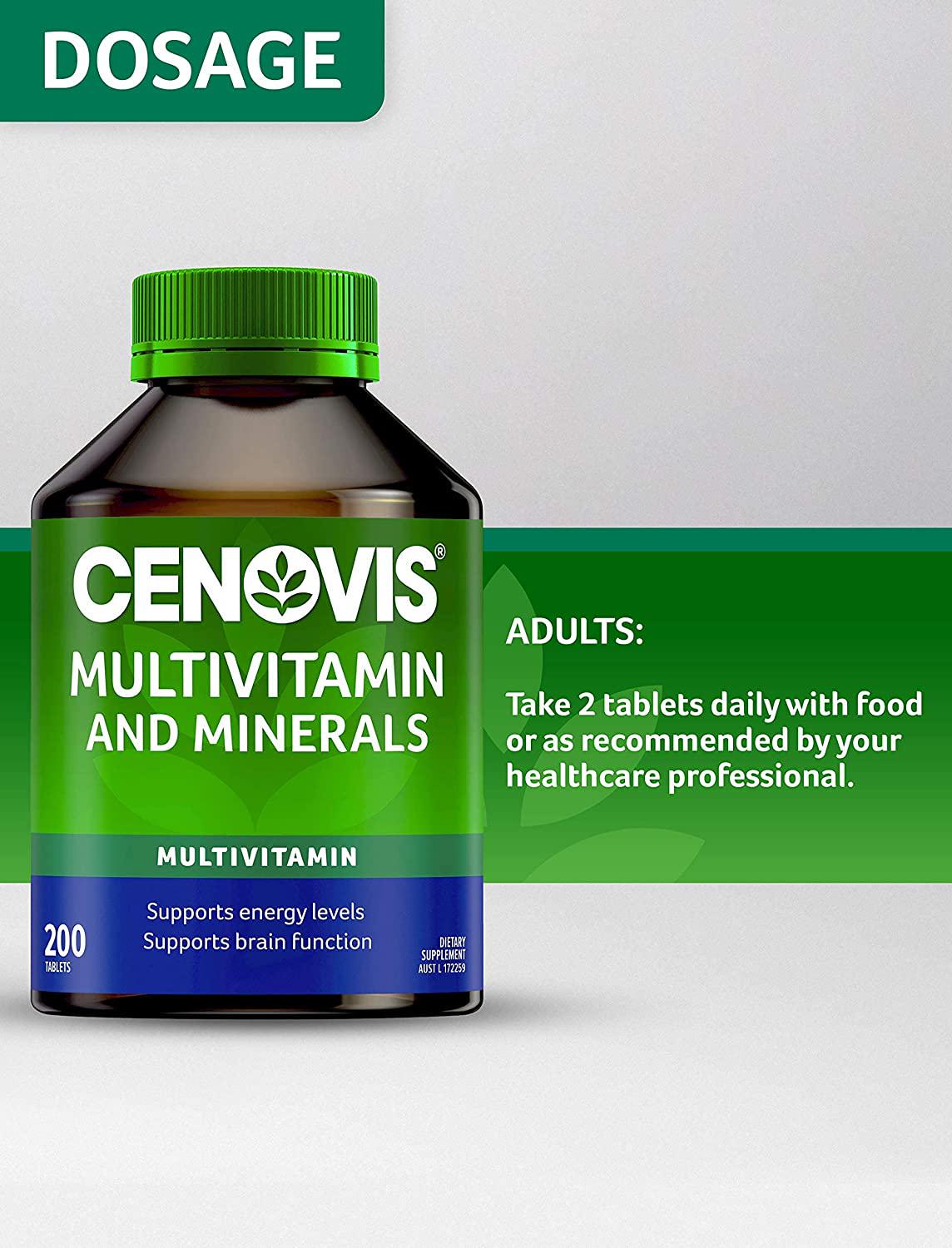 Cenovis Multivitamin and Minerals - Supports energy levels and healthy immune system function, Multi Vitamin 200 Tablets