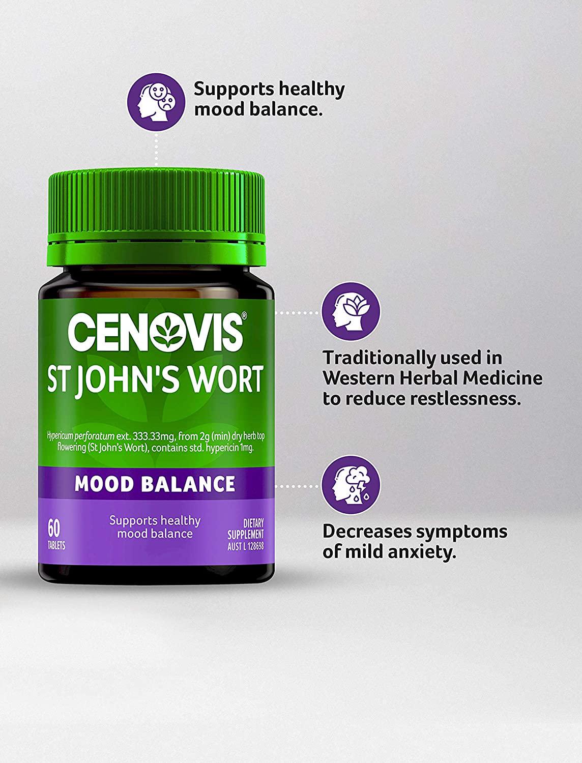 Cenovis St John s Wort - support healthy mood balance - decreases symptoms of mild anxiety, 60 Tablets