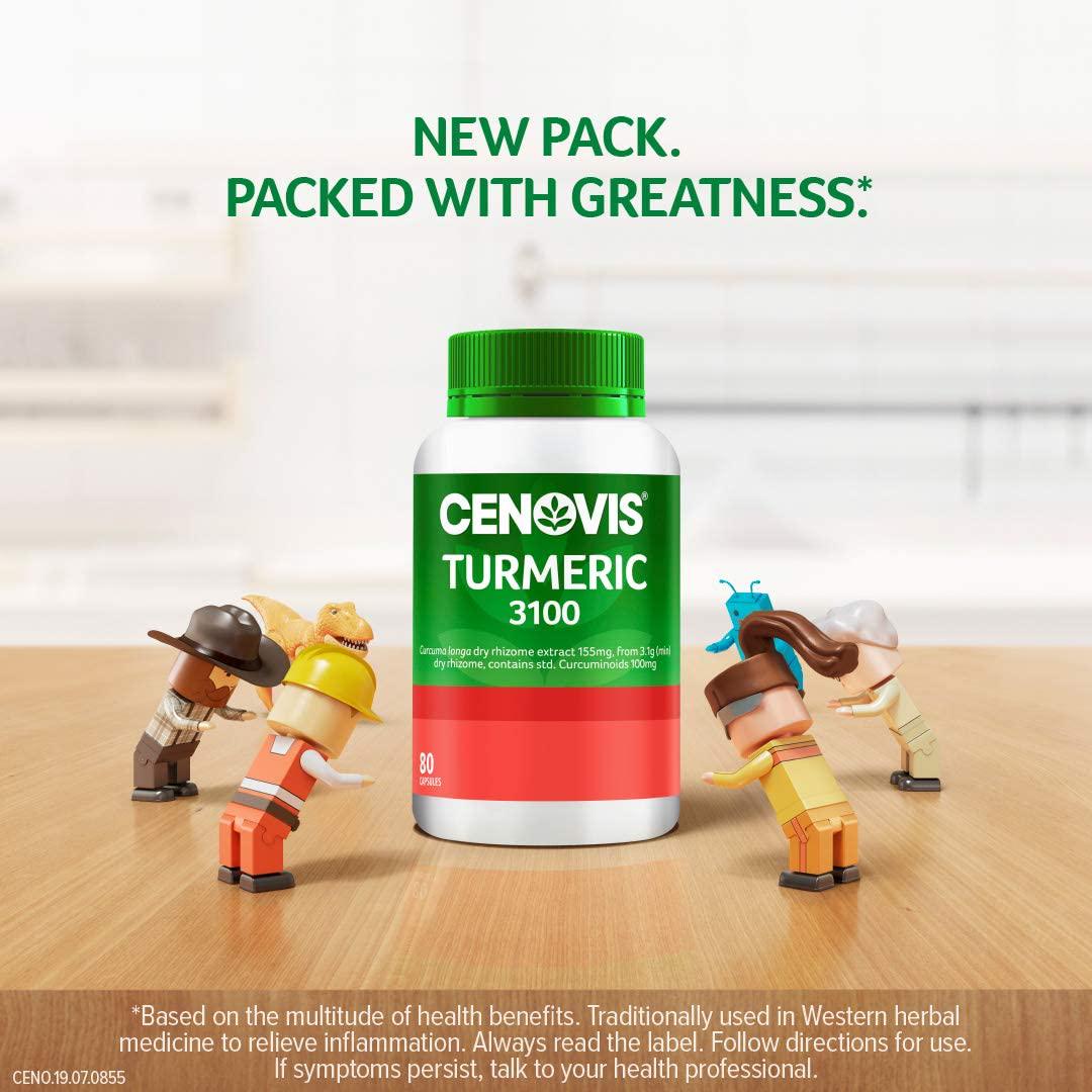 Cenovis Turmeric 3100 with Curcuminoids for Joint Health, Relieve mild joint pain and inflammation, Support liver health used in traditional western herbal medicine, 80 Capsules