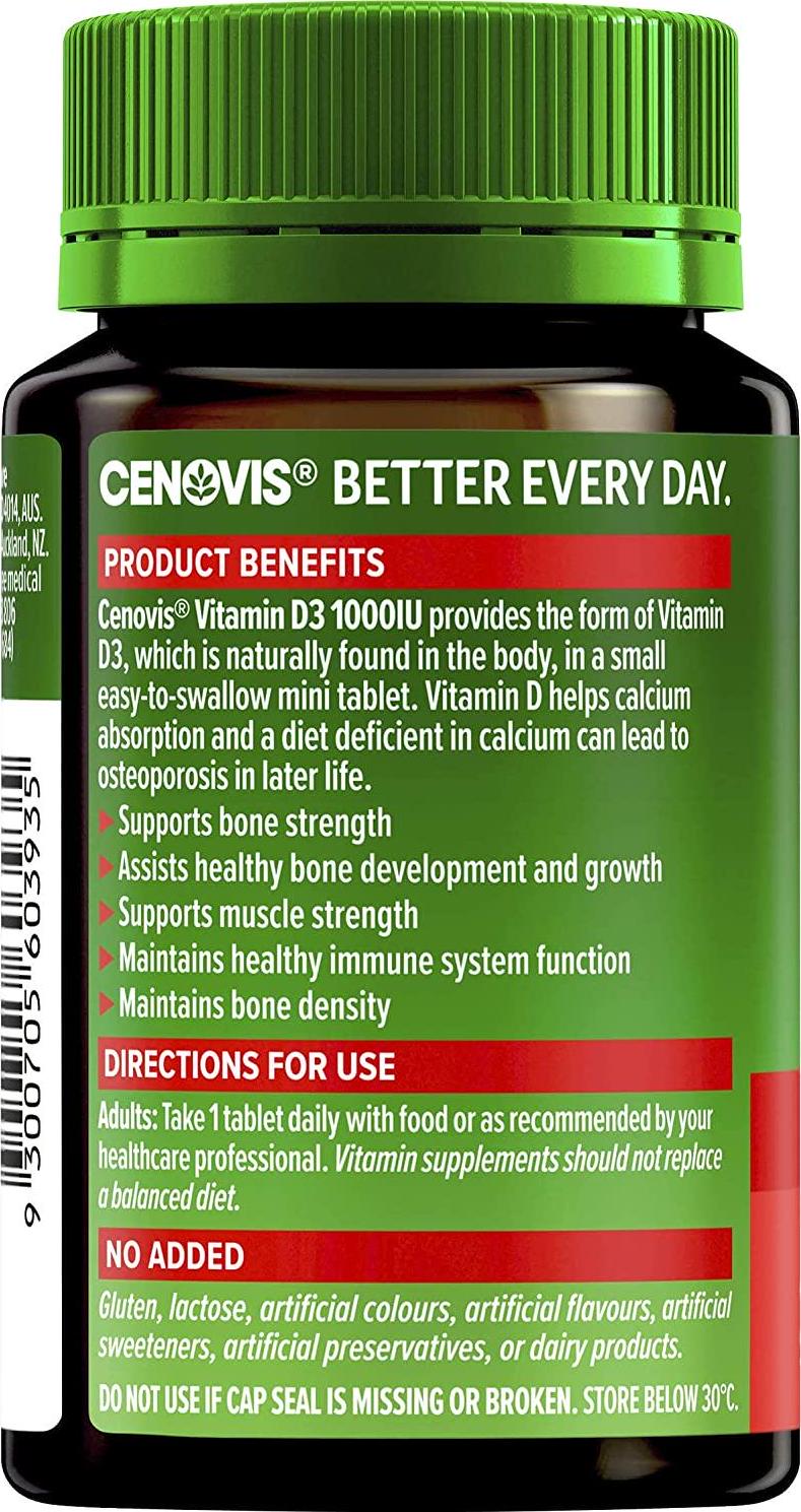 Cenovis Vitamin D3 1000Iu - Helps Calcium Absorption - Supports Bone Strength - Supports Muscle Strength, 200 Tablets