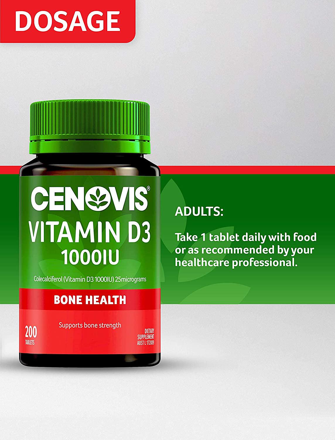 Cenovis Vitamin D3 1000Iu - Helps Calcium Absorption - Supports Bone Strength - Supports Muscle Strength, 200 Tablets
