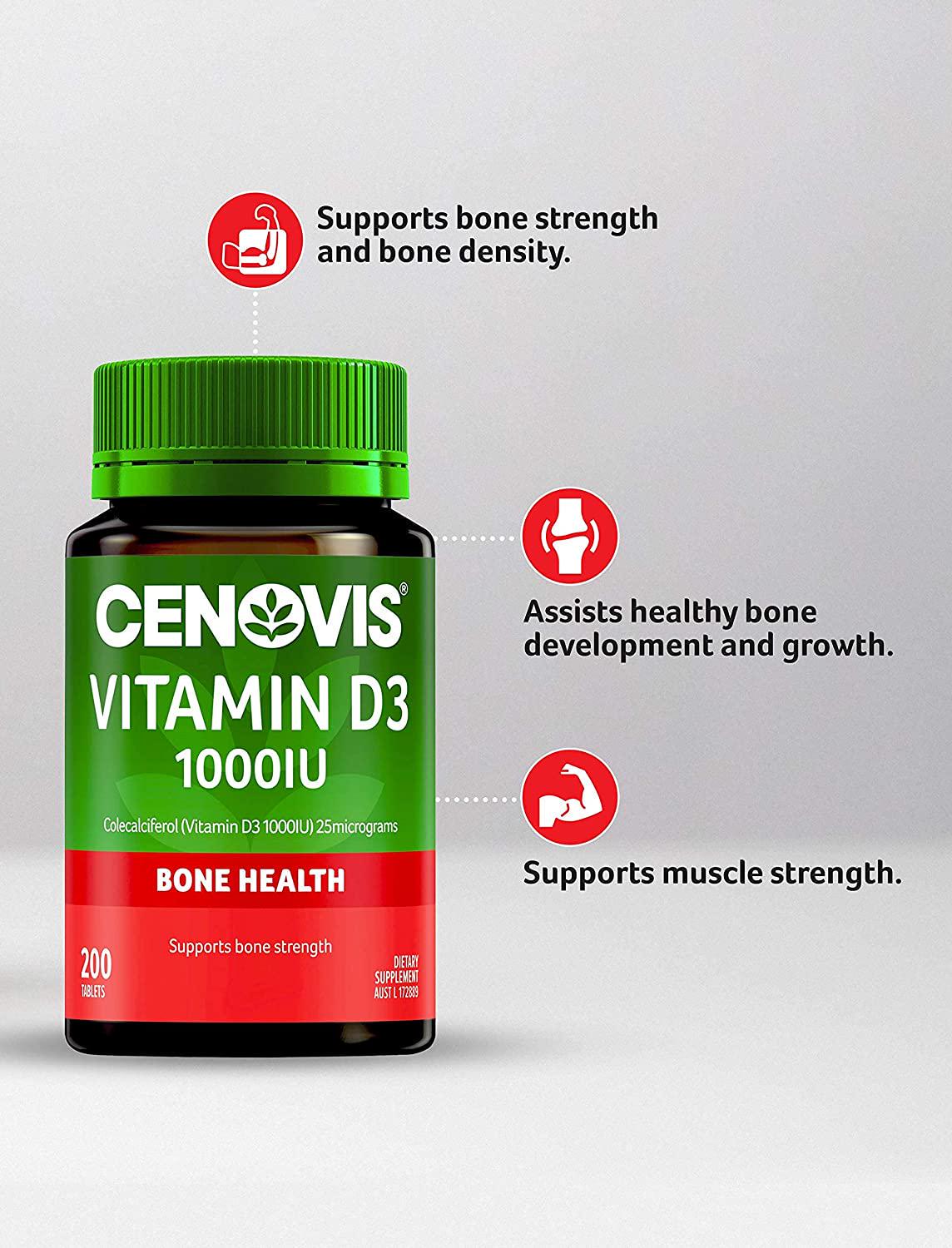 Cenovis Vitamin D3 1000Iu - Helps Calcium Absorption - Supports Bone Strength - Supports Muscle Strength, 200 Tablets