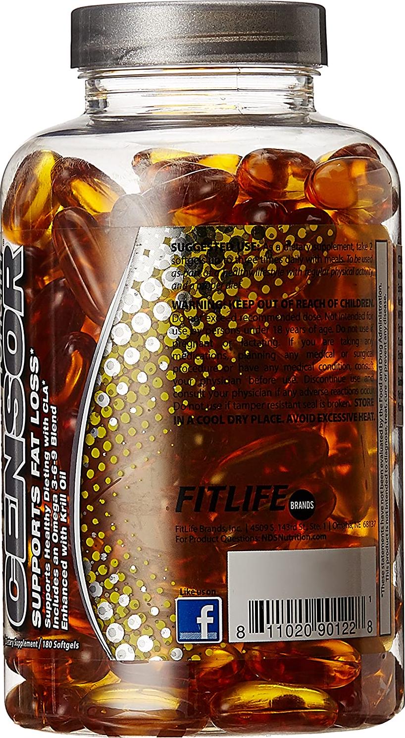Censor - Fat Loss and Body Toner with CLA, Fish Oil, Safflower and Omega 3-6-9 Blend - Dietary Supplement for Improved Energy, Metabolism and Health - 180 Softgels