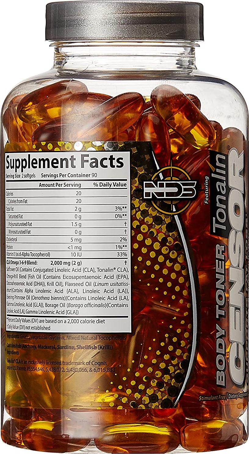 Censor - Fat Loss and Body Toner with CLA, Fish Oil, Safflower and Omega 3-6-9 Blend - Dietary Supplement for Improved Energy, Metabolism and Health - 180 Softgels
