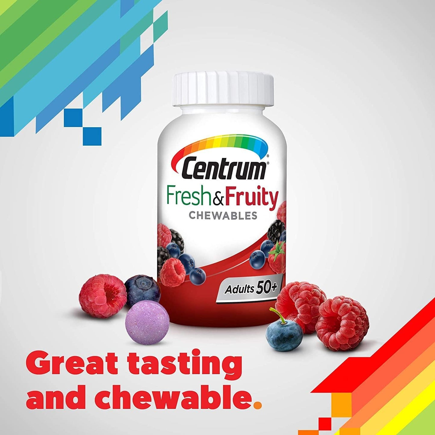 Centrum Adults 50+ Fresh and Fruity Chewables Multivitamin, Multimineral Supplement, Mixed Berry, 60 Count