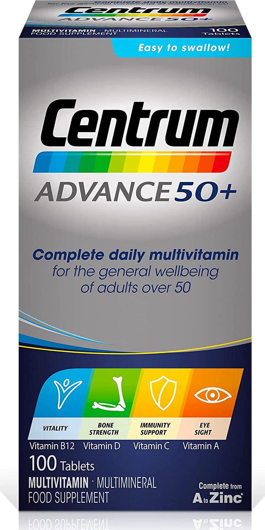 Centrum Advance 50 Plus Multivitamins and Minerals tablet | 60 tablets (2 months supply) | 24 key nutrients Vitamins and Minerals for men and women over 50 | Vitamin D | Complete from A - Zinc*