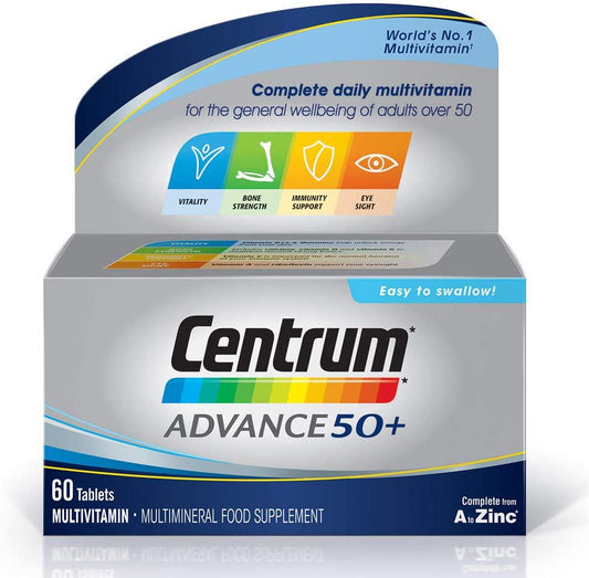 Centrum Advance 50 Plus Multivitamins and Minerals tablet | 60 tablets (2 months supply) | 24 key nutrients Vitamins and Minerals for men and women over 50 | Vitamin D | Complete from A - Zinc*
