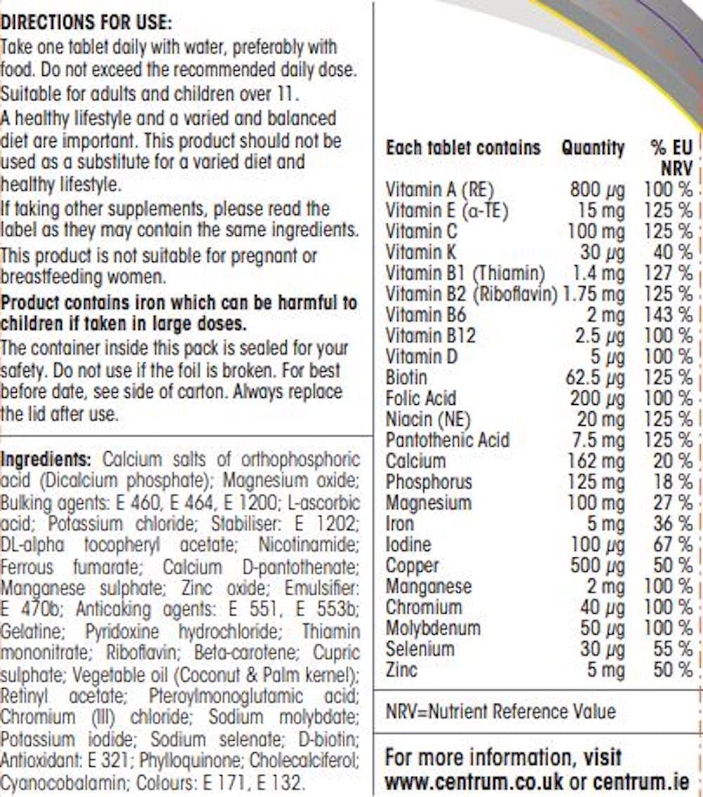 Centrum Advance Multivitamin and Mineral Tablets, Pack of 180