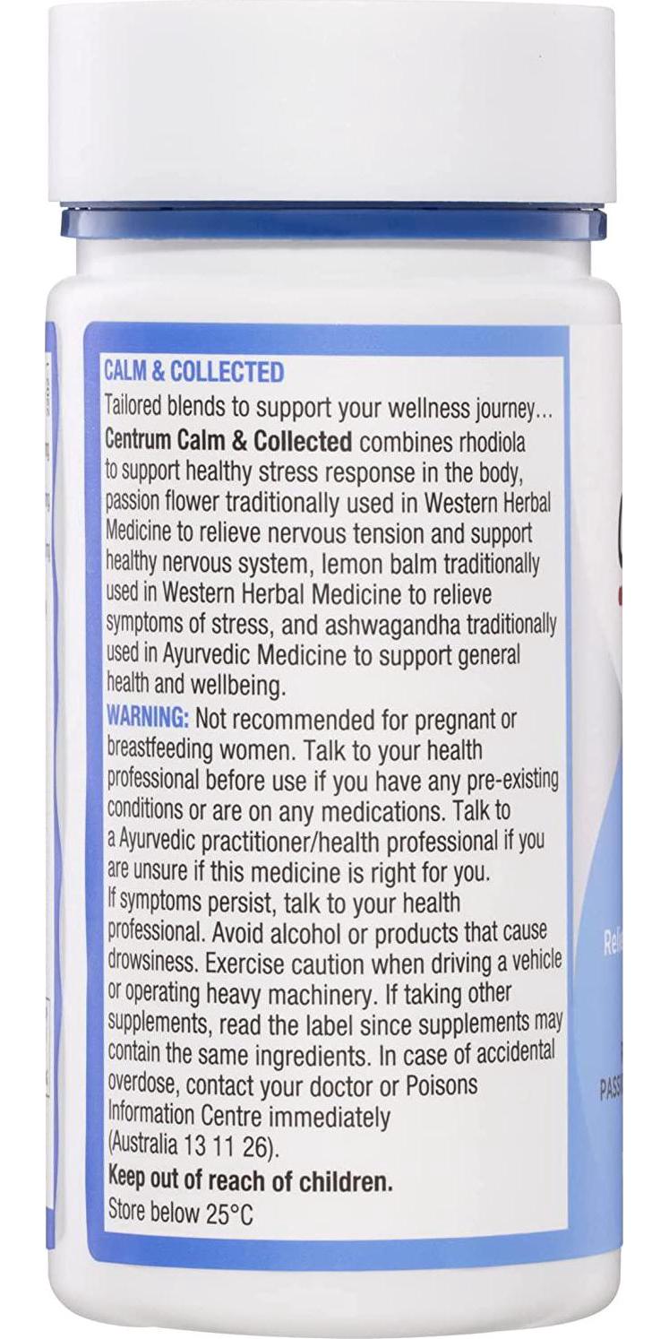 Centrum Calm and Collected with Ashwagandha, Rhodiola, Lemon balm and Passion flower - 100 capsules