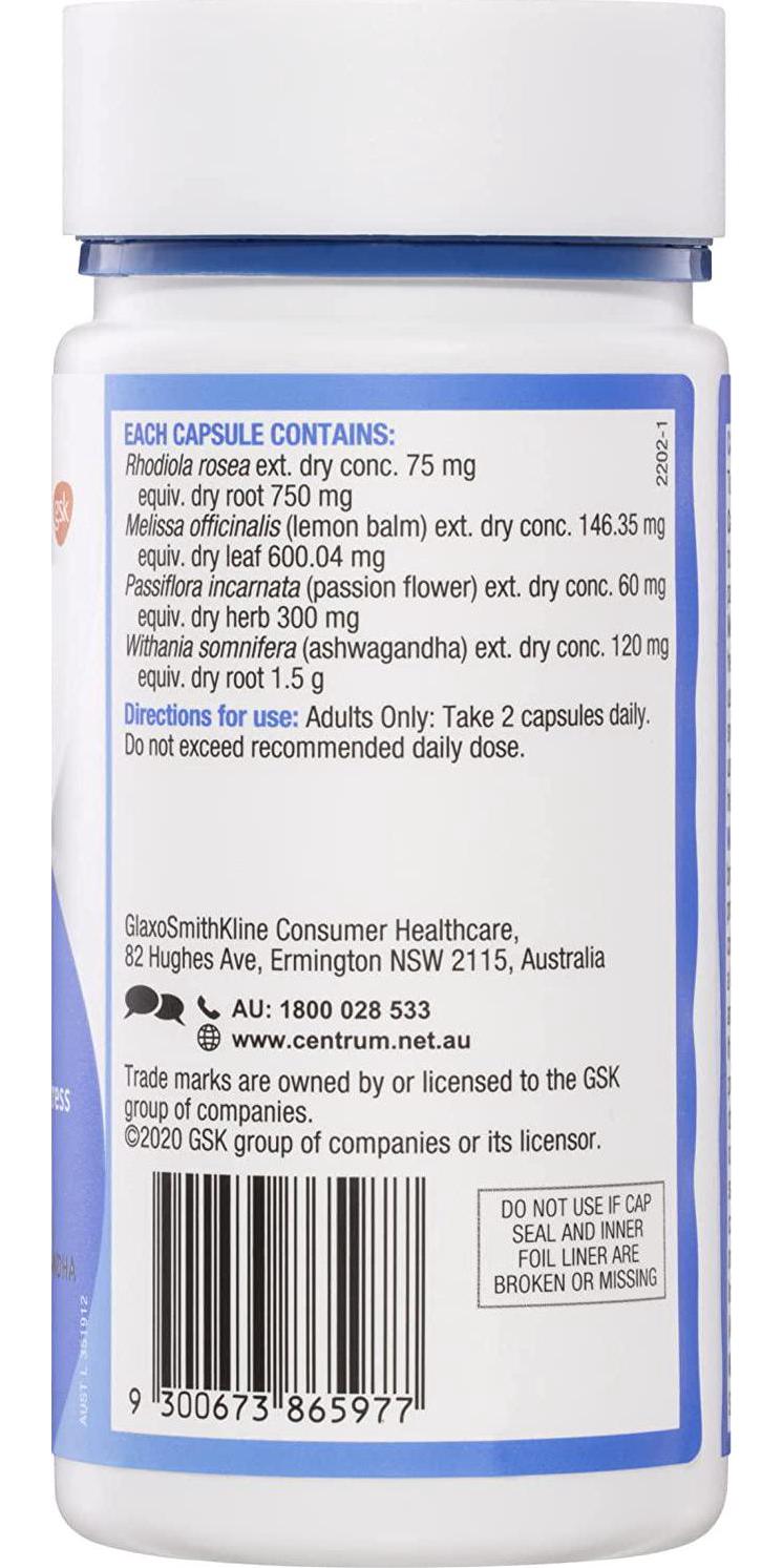 Centrum Calm and Collected with Ashwagandha, Rhodiola, Lemon balm and Passion flower - 100 capsules