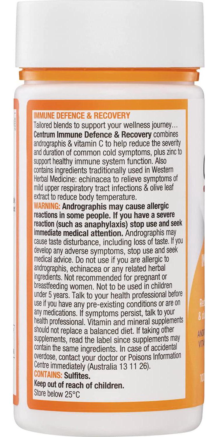 Centrum Immune Defence and Recovery with Echinacea, Zinc, Vitamin C, Andrographis and Olive leaf extract - 100 tablets