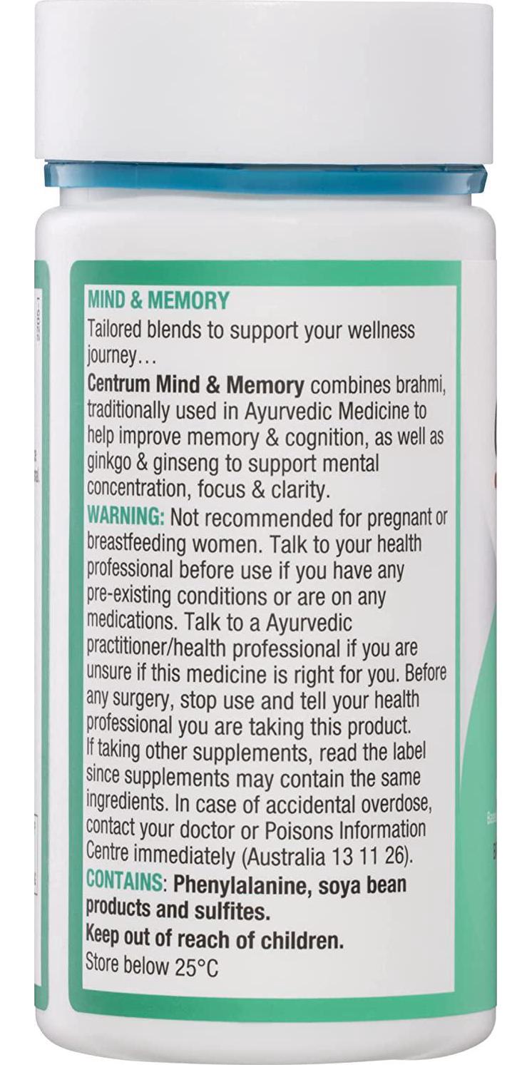 Centrum Mind and Memory with Ginkgo, Ginseng and Brahmi - 100 capsules