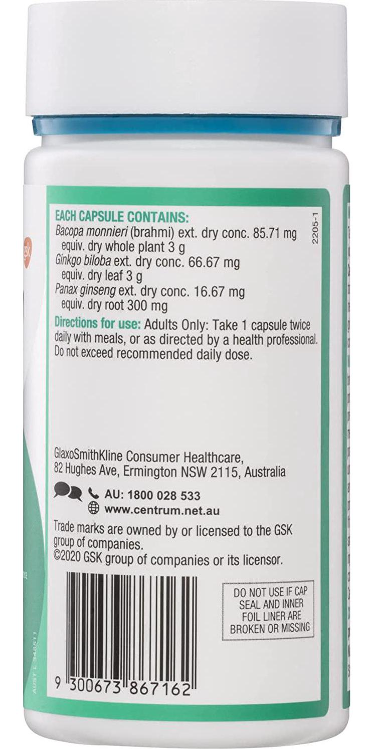 Centrum Mind and Memory with Ginkgo, Ginseng and Brahmi - 100 capsules