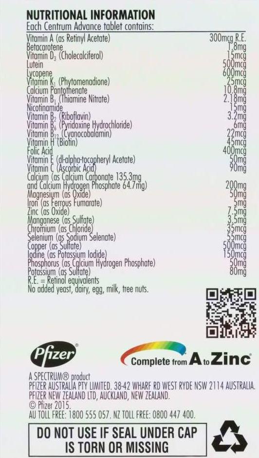 Centrum Multivitamin And Mineral Tablets for Adults, Multi, 60 count, Pack of 60