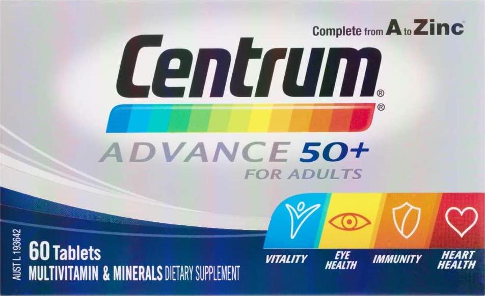 Centrum Multivitamin and Multimineral 50 Plus Tablets, Multi, 60 count, Pack of 60