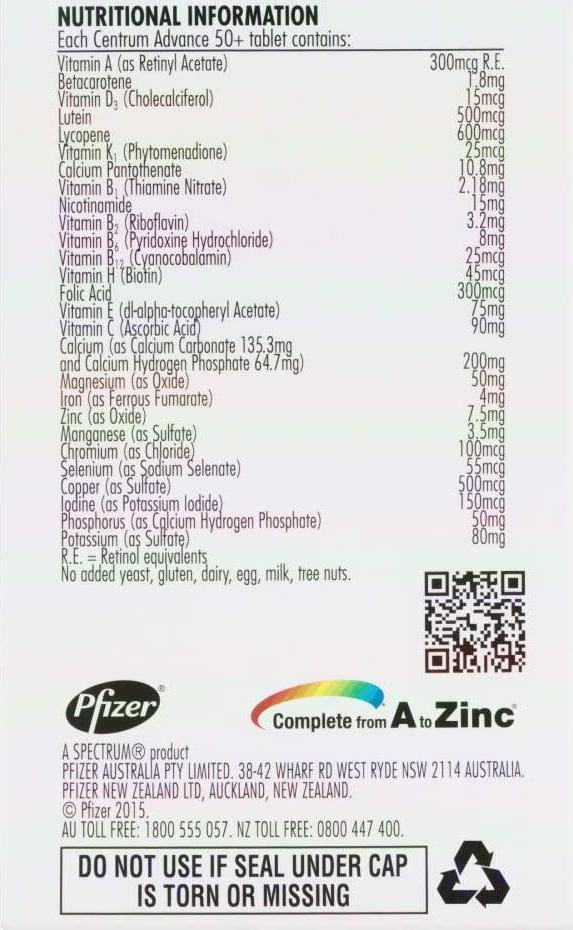 Centrum Multivitamin and Multimineral 50 Plus Tablets, Multi, 60 count, Pack of 60