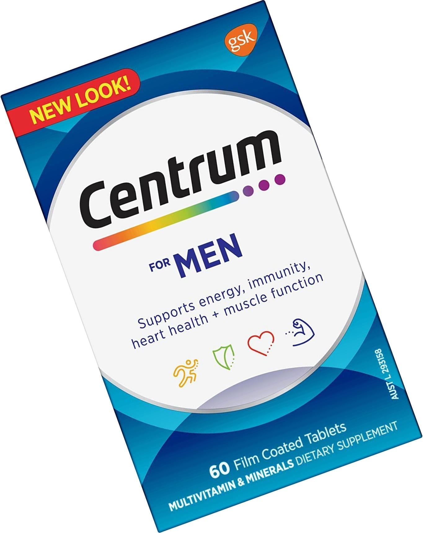 Centrum Multivitamins Minerals Energy Immunity Tablets for Men, Multi, 60 count
