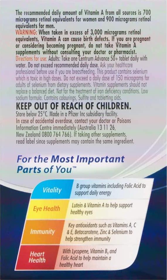 Centrum Multivitamin and Multimineral 50 Plus Tablets, Multi, 60 count, Pack of 60