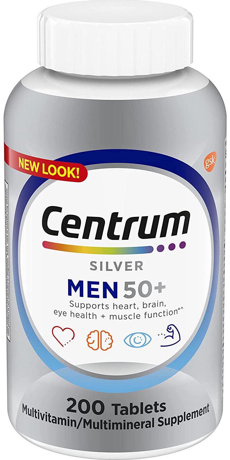Centrum Silver Multivitamin for Men 50 Plus, Multivitamin/Multimineral Supplement with Vitamin D3, B Vitamins and Zinc, Gluten Free, Non-GMO Ingredients - 200 Count