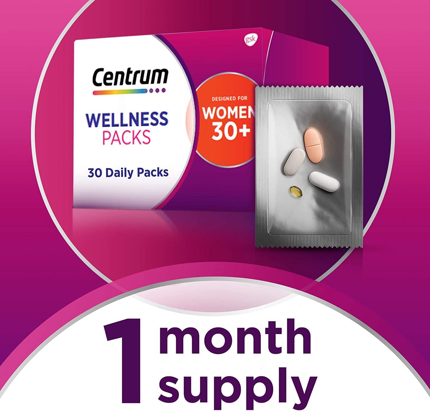 Centrum Wellness Packs Daily Vitamins for Women in Their 30s, Women’s Vitamins with Complete Multivitamin, Vitamin D Supplements, Collagen I and III, Vitamin C 1000mg with Rose Hips - 30 Packs/1 Month