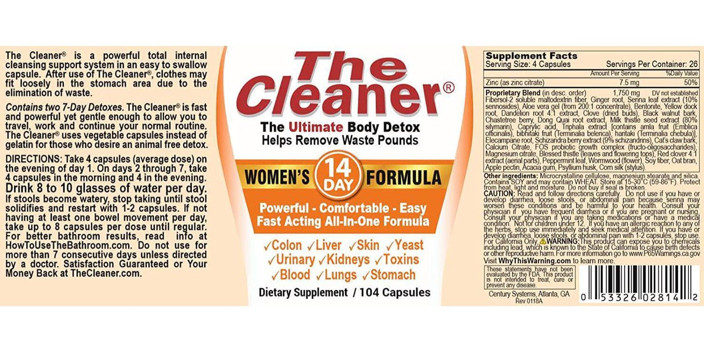Century Systems The Cleaner - Women's Formula 104 Capsules by 14 Day Women's Formula (packaging may vary)