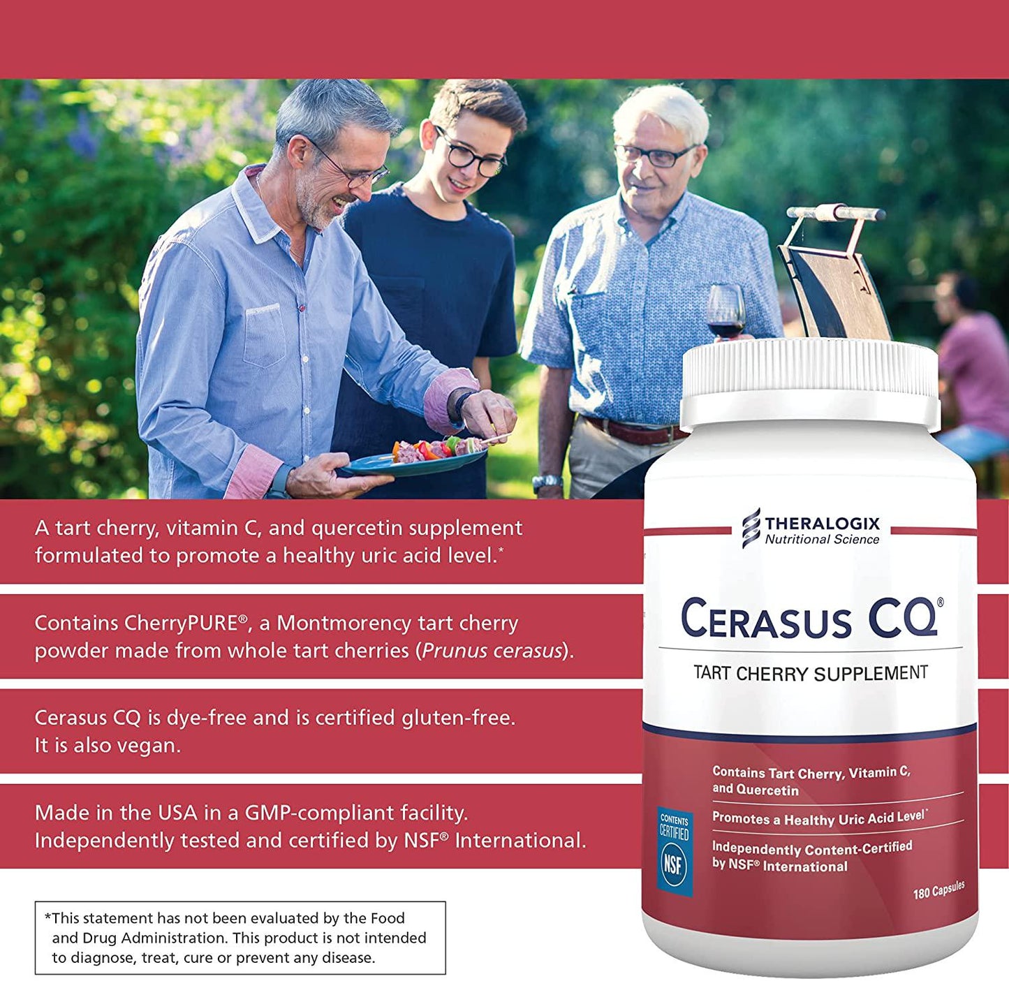 Cerasus CQ Tart Cherry Supplement with Vitamin C and Quercetin (90 Day Supply - 180 Capsules)