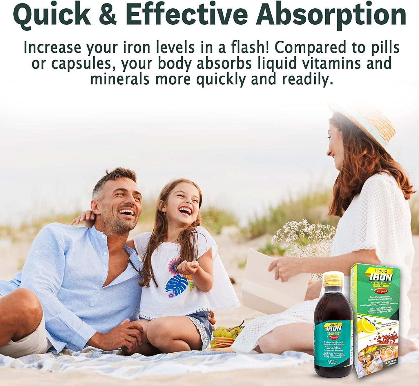 Ceregumil Liquid Iron Dietary Supplement with Folate and Vitamin B12 - Lemon Flavor (8.45 fl.oz, 250 mL)