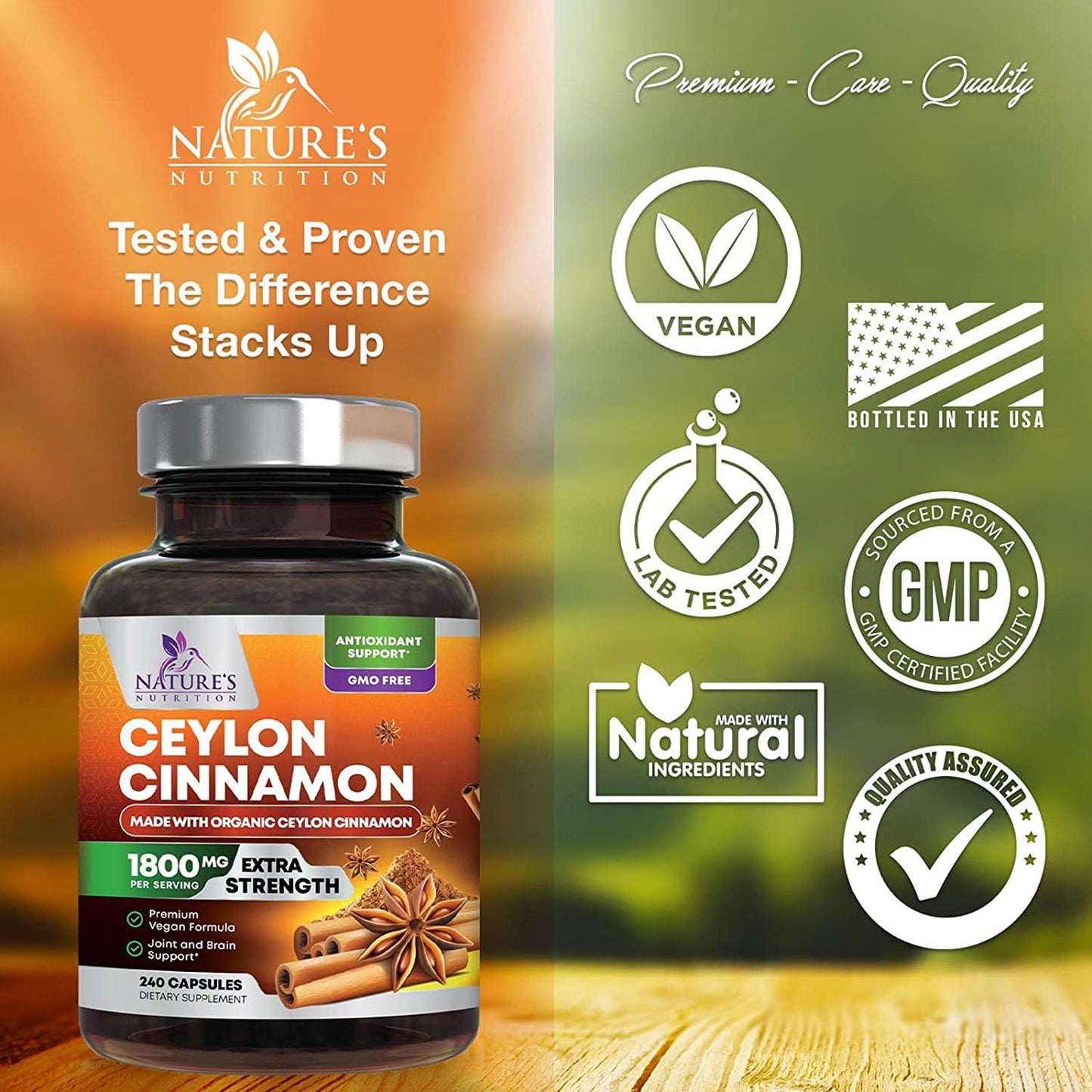 Certified Organic Ceylon Cinnamon (Made with Organic Ceylon Cinnamon) 1800mg - Organic Sri Lanka Ceylon Cinnamon Powder Caps - Best Vegan True Cinnamon Cinnamomum Verum Vitamins - 2400 Capsules