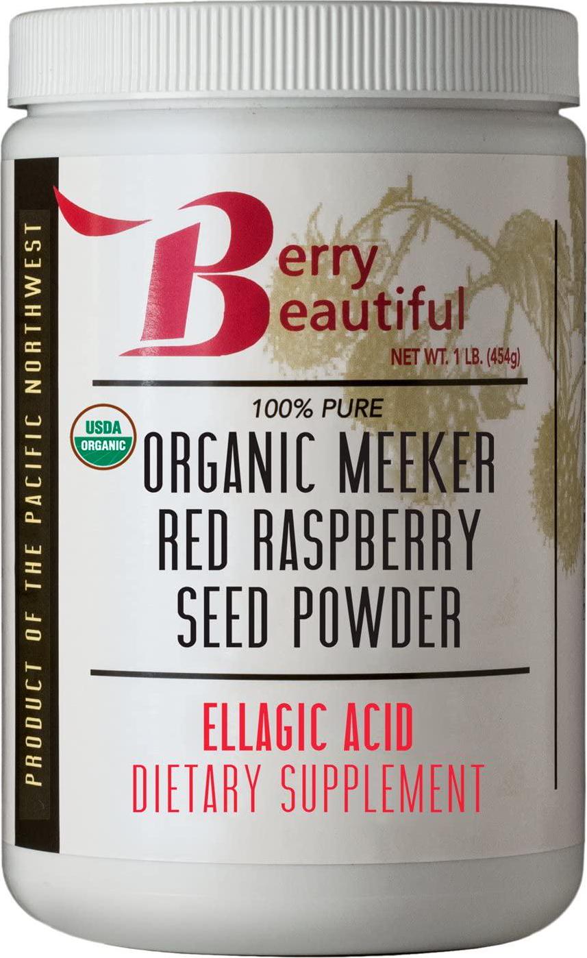Certified Organic Meeker Red Raspberry Seed Powder - 1 lb (454 Grams) - Ellagic Acid and Ellagitannins Supplement - Milled from organically Grown Seed That is Cold Pressed by Berry Beautiful