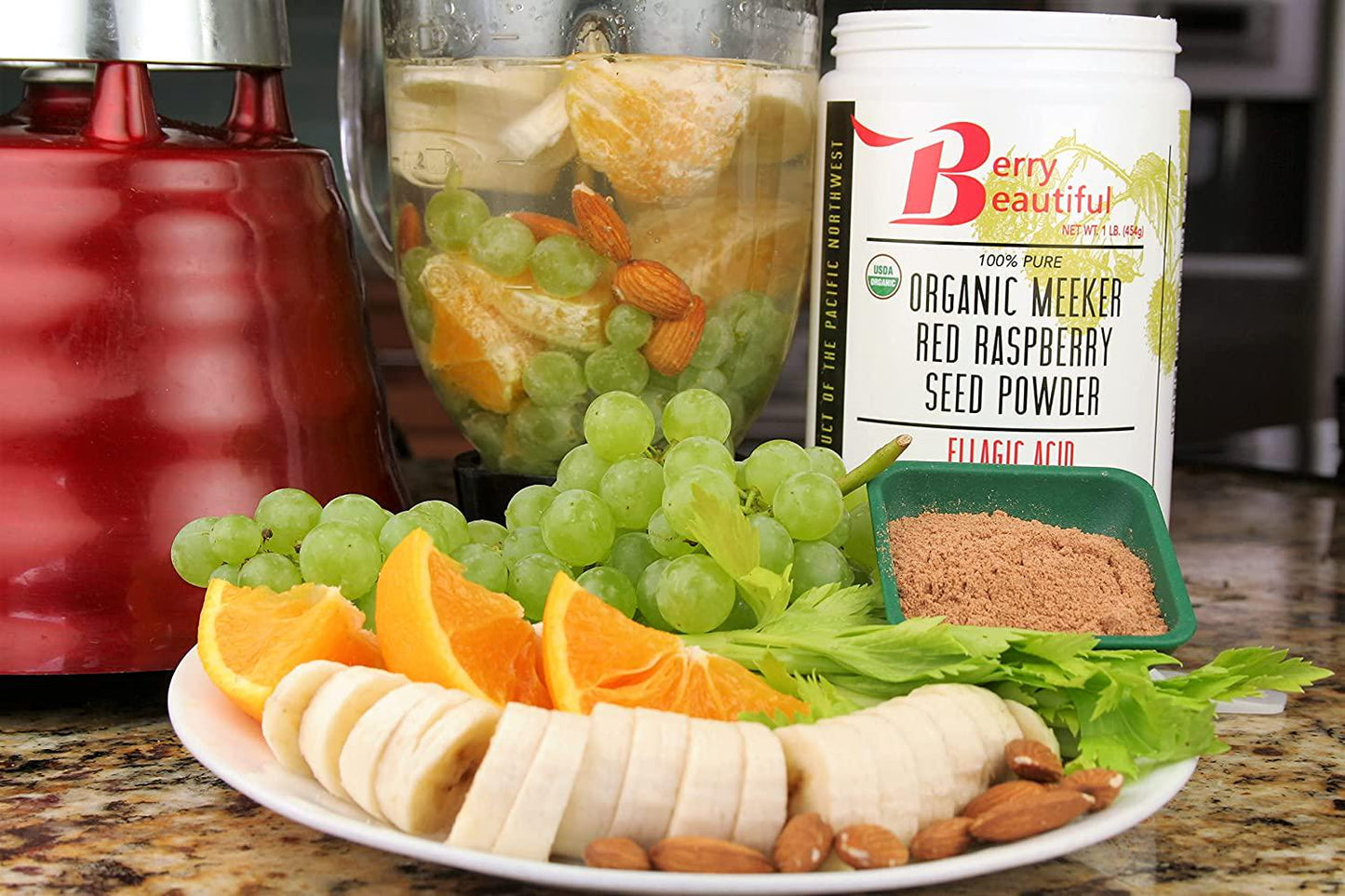 Certified Organic Meeker Red Raspberry Seed Powder - 1 lb (454 Grams) - Ellagic Acid and Ellagitannins Supplement - Milled from organically Grown Seed That is Cold Pressed by Berry Beautiful