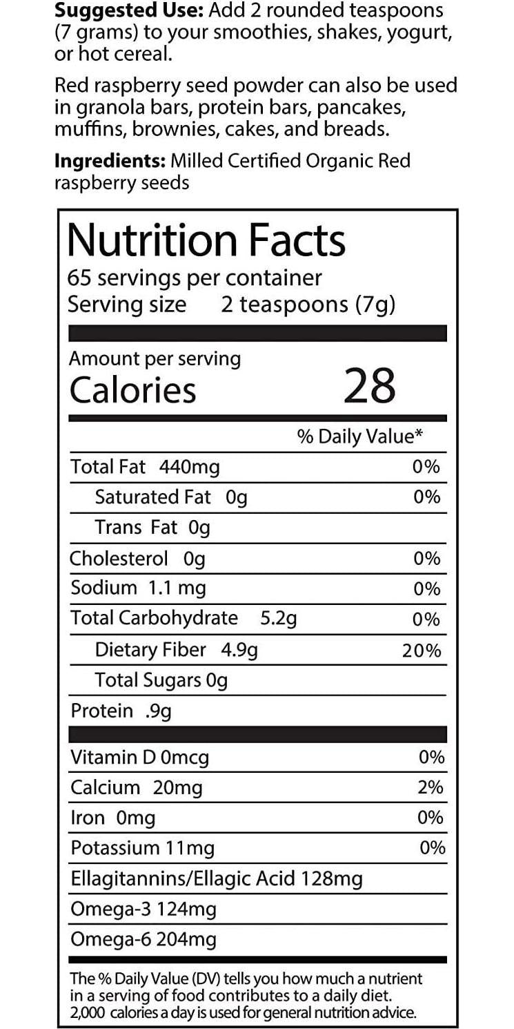 Certified Organic Meeker Red Raspberry Seed Powder - 1 lb (454 Grams) - Ellagic Acid and Ellagitannins Supplement - Milled from organically Grown Seed That is Cold Pressed by Berry Beautiful