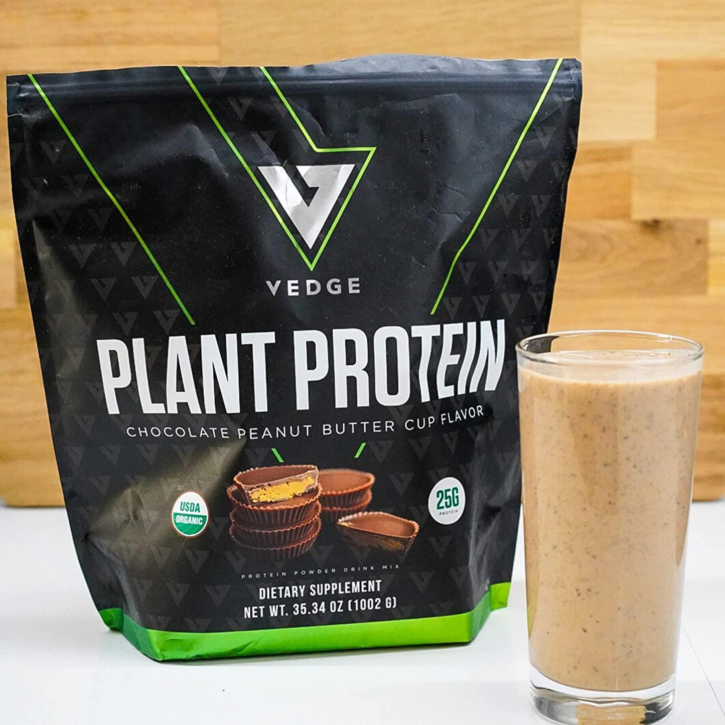 Certified Organic Plant Protein Chocolate Peanut Butter Cup (25 Servings) - Plant-Based Vegan Protein Powder, USDA Organic, Gluten Free, Non Dairy - Vedge Nutrition Plant Protein