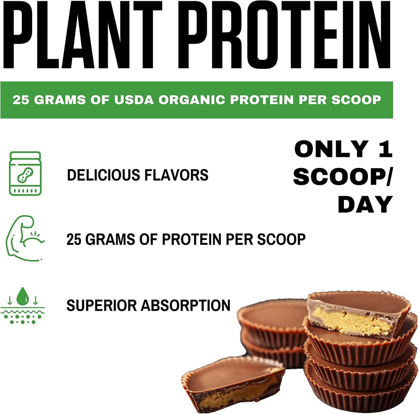 Certified Organic Plant Protein Chocolate Peanut Butter Cup (25 Servings) - Plant-Based Vegan Protein Powder, USDA Organic, Gluten Free, Non Dairy - Vedge Nutrition Plant Protein