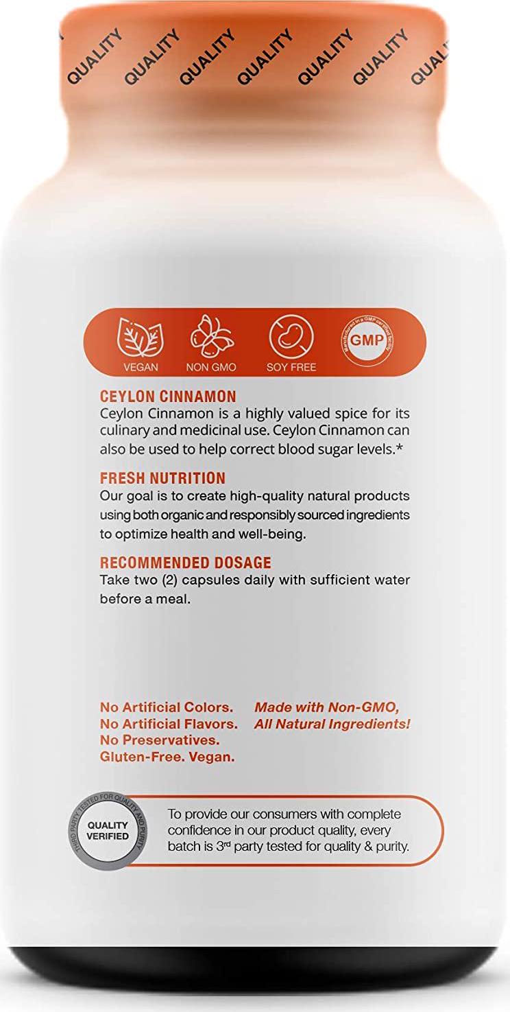 Ceylon Cinnamon Capsules - Blood Pressure Formula Containing Cinnamon Bark Powder and Advanced Blood Pressure Support Complex - Hawthorn Extract - Berberine HCI - Chromium Picolinate and Vitamin D3