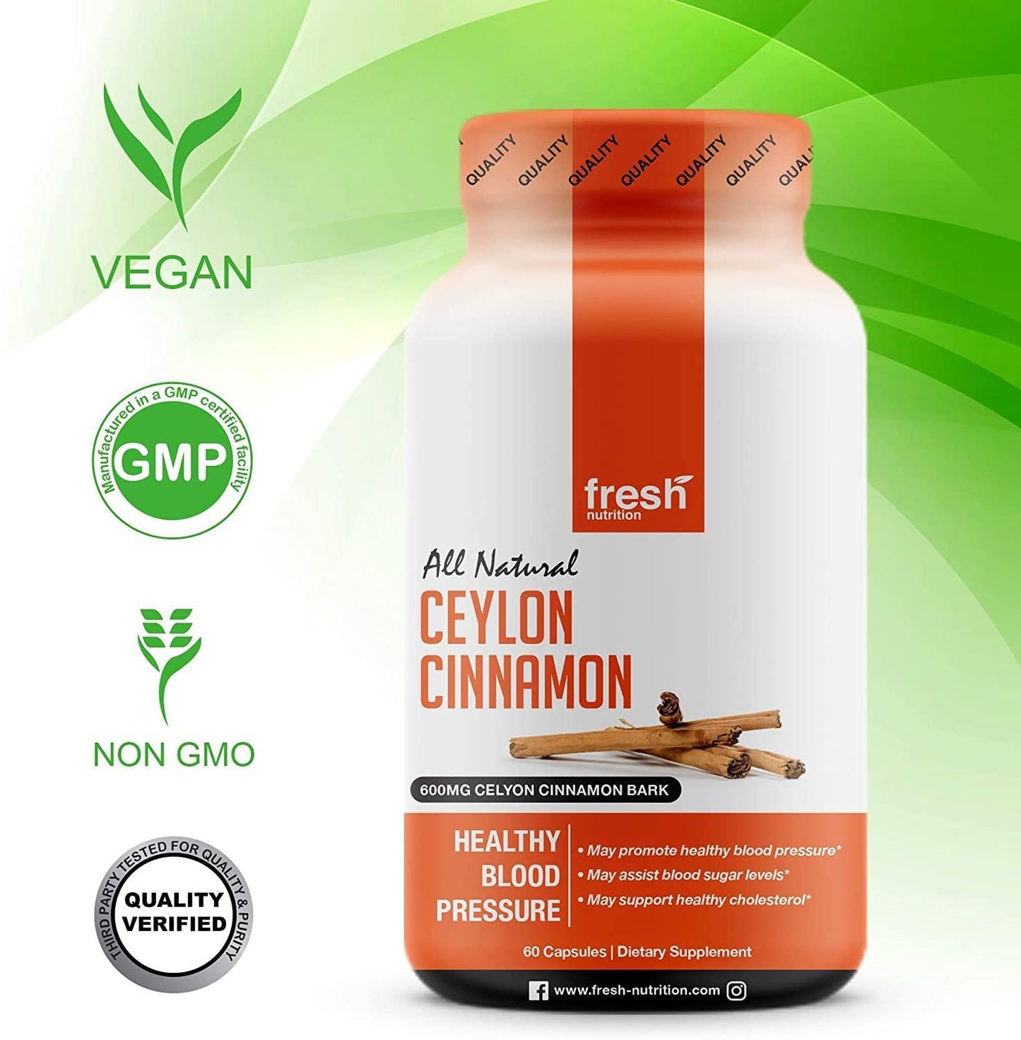 Ceylon Cinnamon Capsules - Blood Pressure Formula Containing Cinnamon Bark Powder and Advanced Blood Pressure Support Complex - Hawthorn Extract - Berberine HCI - Chromium Picolinate and Vitamin D3